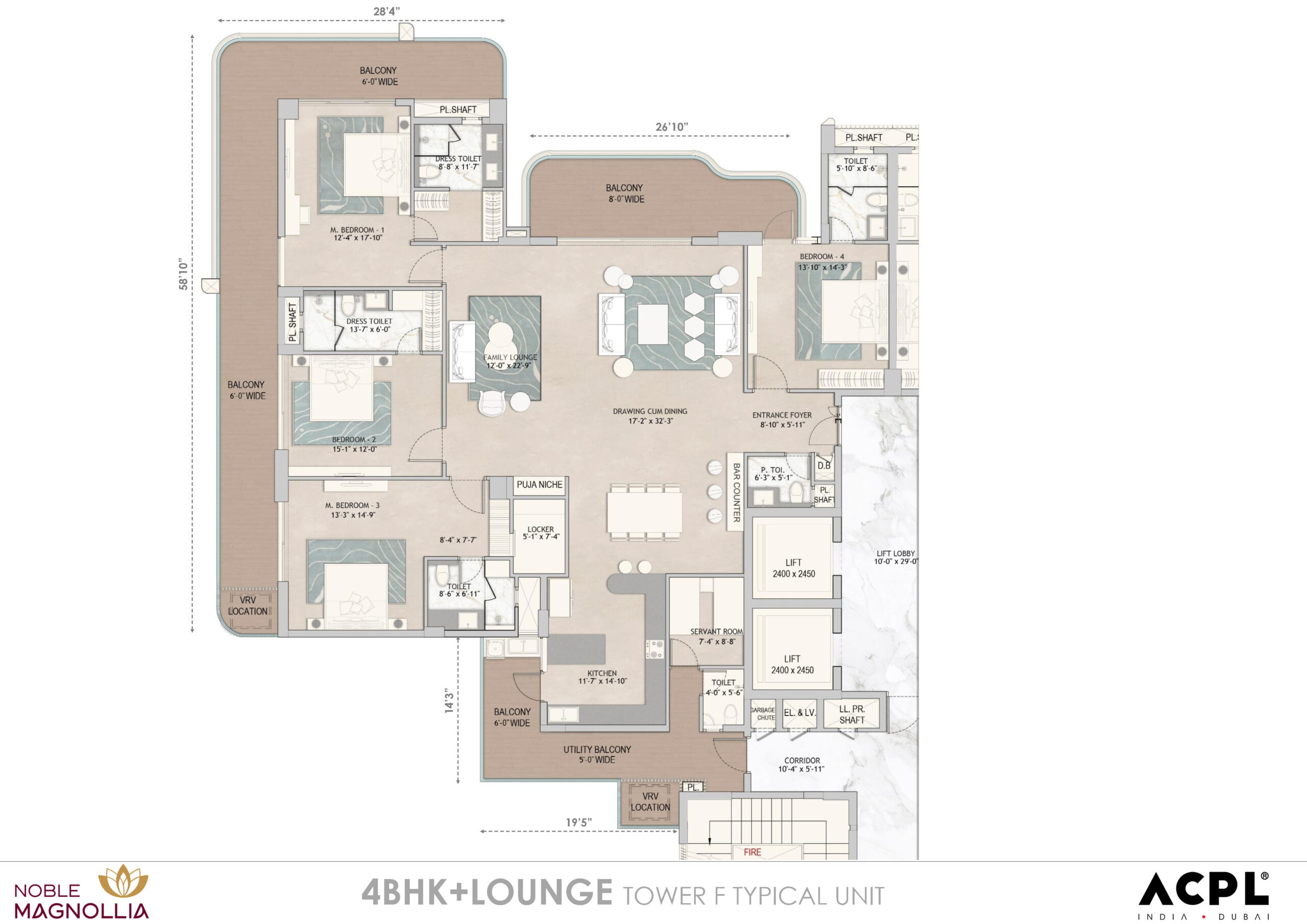 Noble Magnollia 4 BHK Floor Plan Blueprint