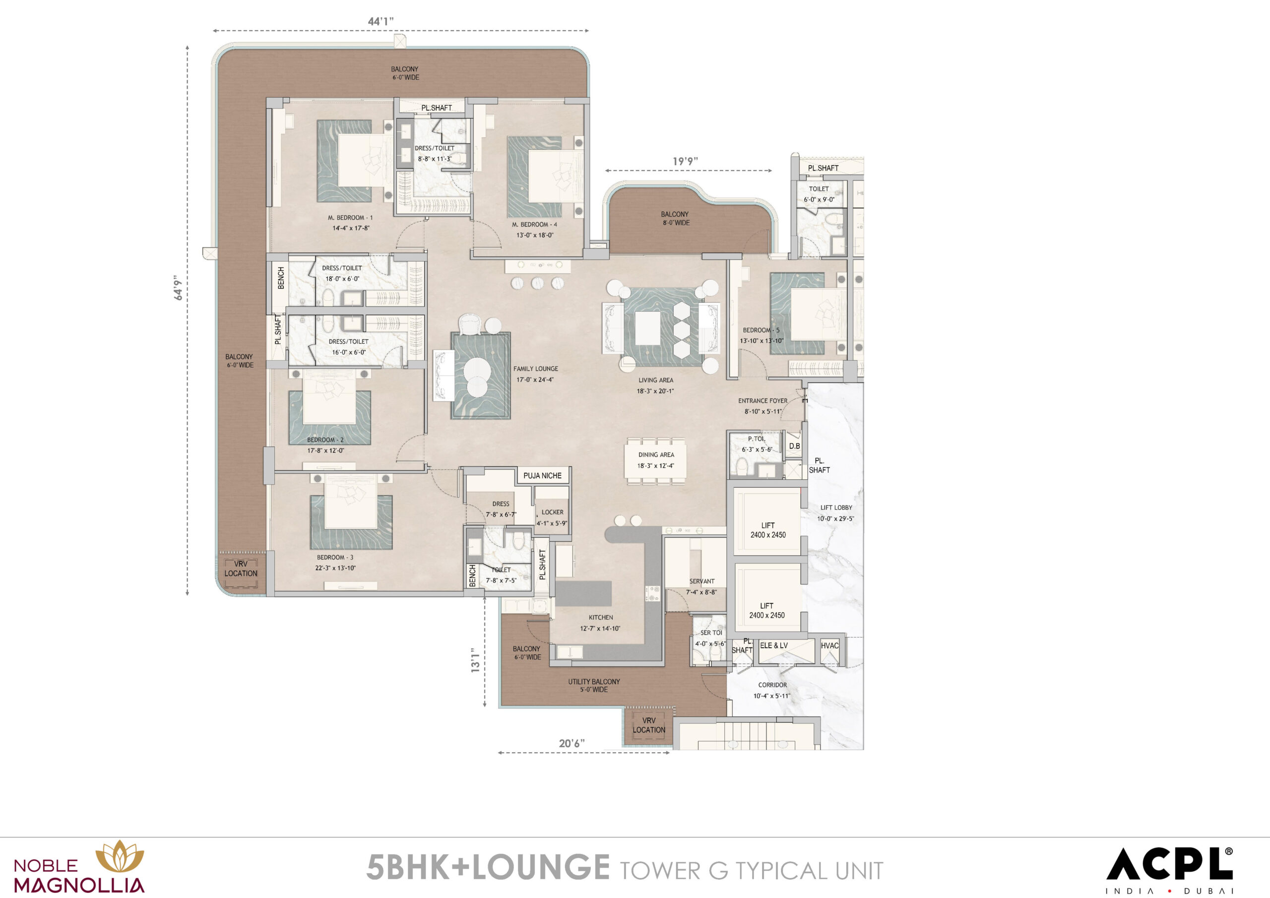 Noble Magnollia 5 BHK Floor Plan Blueprint